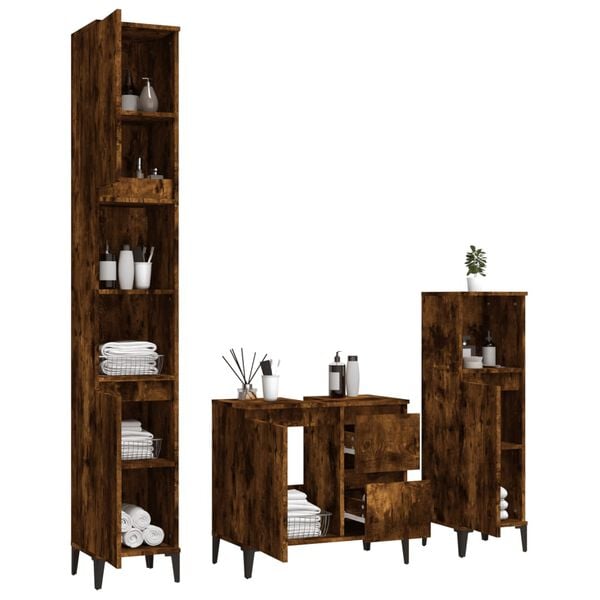 vidaXL Bathroom Furniture Set Smoked oak Engineered wood, Metal
