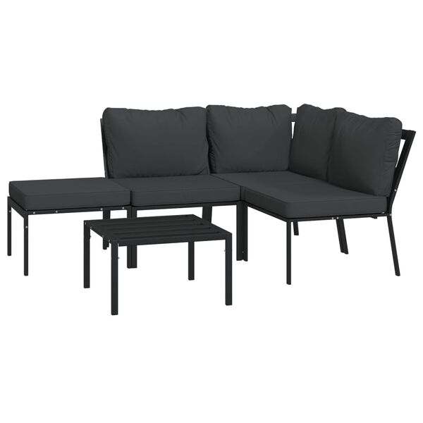 vidaXL Garden Lounge Set Black, Gray Powder-coated steel, Polyester fabric