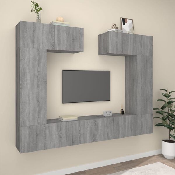 vidaXL TV Cabinet Set 6 Pieces Grey Sonoma Engineered Wood Medium