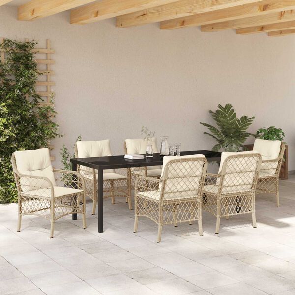 vidaXL Garden Dining Set with Cushion 7 pcs Beige Poly Rattan