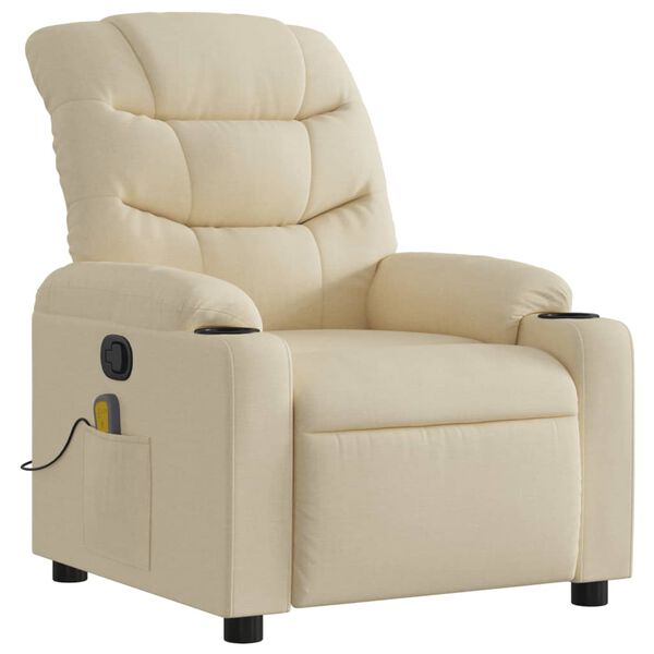 vidaXL Massage Recliner Chair Cream Fabric (100% polyester), metal, plywood