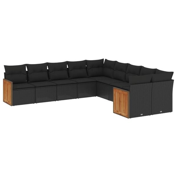 vidaXL Garden Sofa Set Black PE rattan, powder-coated steel, polyester