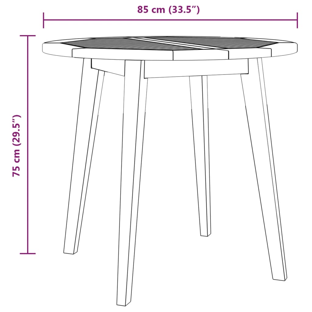 vidaXL Patio Table Ø33.5"x29.5" Solid Wood Acacia