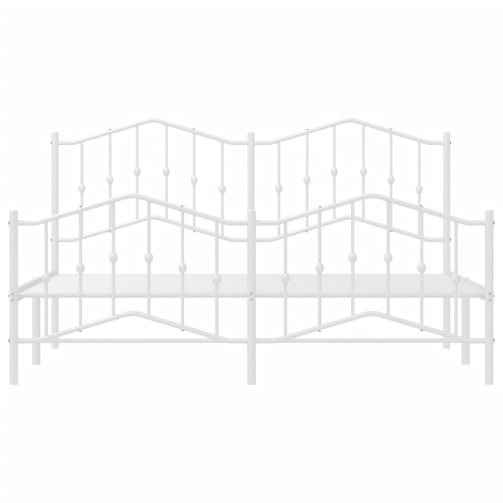 vidaXL Metal Bed Frame with Headboard and Footboard White 72"x83.9"