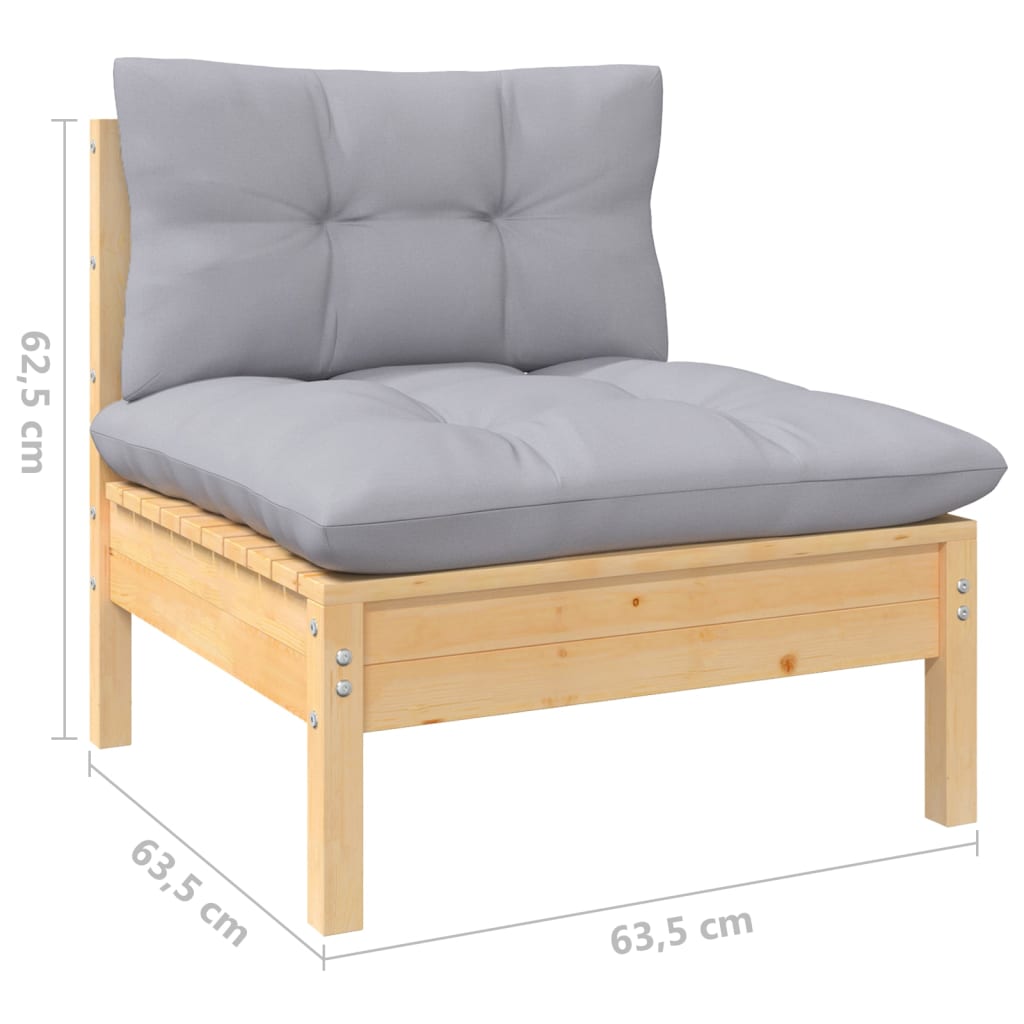 vidaXL 14 Piece Patio Lounge Set with Gray Cushions Pinewood