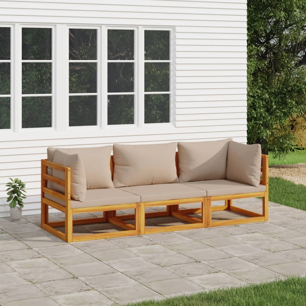 vidaXL 3 Piece Patio Lounge Set with Taupe Cushions Solid Wood