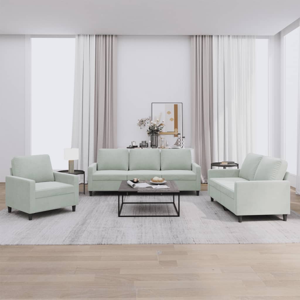 vidaXL 3 Piece Sofa Set with Cushions Light Gray Velvet