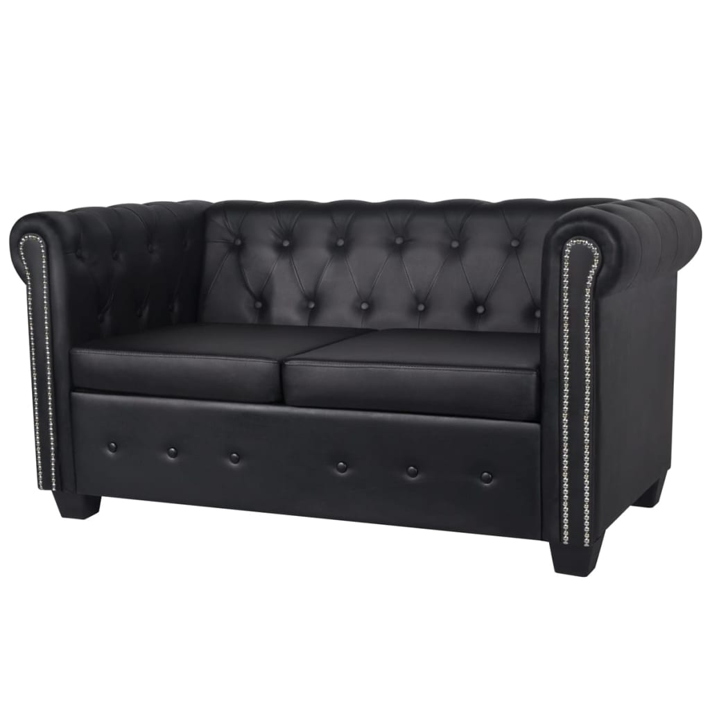 vidaXL Chesterfield 2-Seater Artificial Leather Black