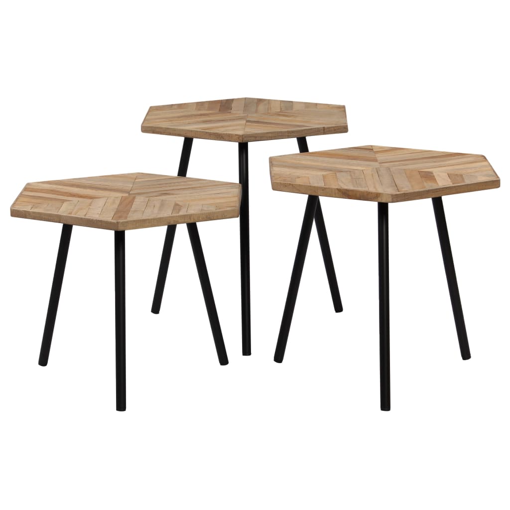 vidaXL 3 Piece Coffee Table Set Reclaimed Teak Hexagonal
