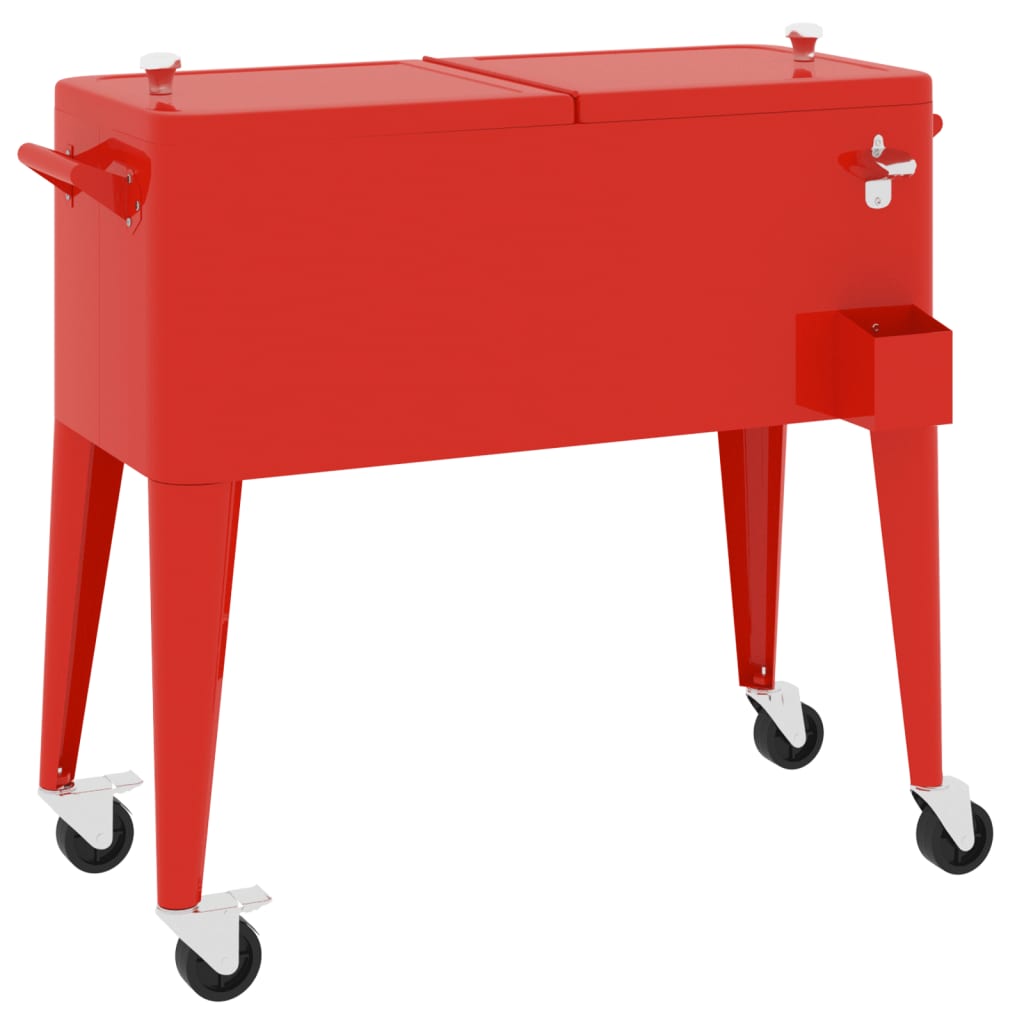 vidaXL Cooler Cart with Wheels Red 36.2"x16.9"x35"