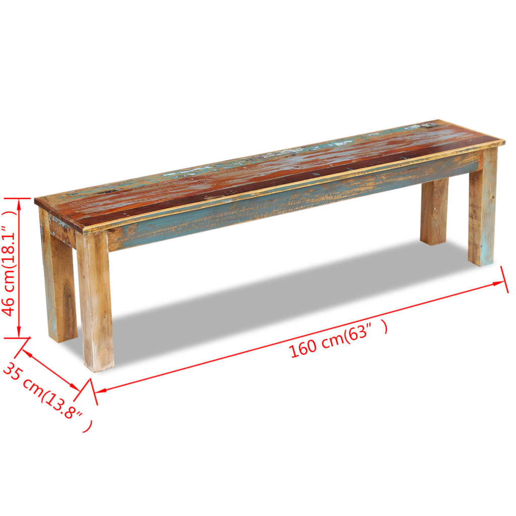 vidaXL Bench Solid Reclaimed Wood 63"x13.8"x18.1"