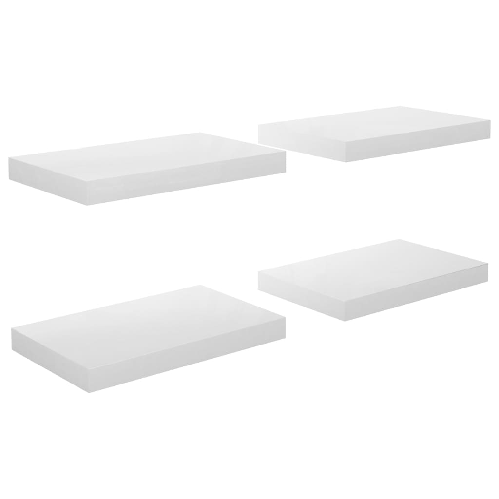 vidaXL Floating Wall Shelves 4 pcs High Gloss White 15.7"x9.1"x1.5" MDF