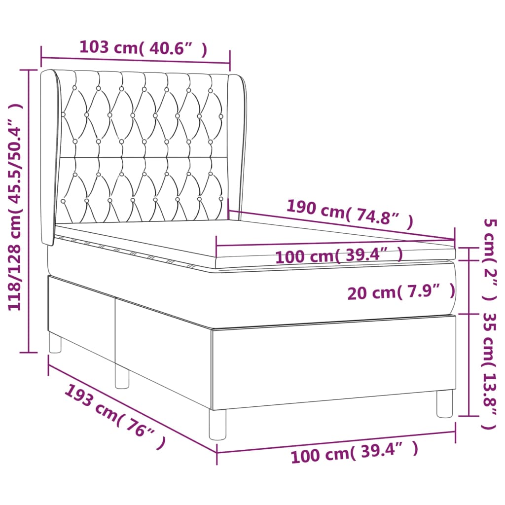 vidaXL Box Spring Bed with Mattress Light Gray Twin Velvet