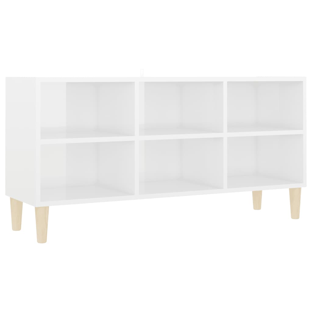 vidaXL TV Stand with Solid Wood Legs High Gloss White 40.7"x11.8"x19.7"