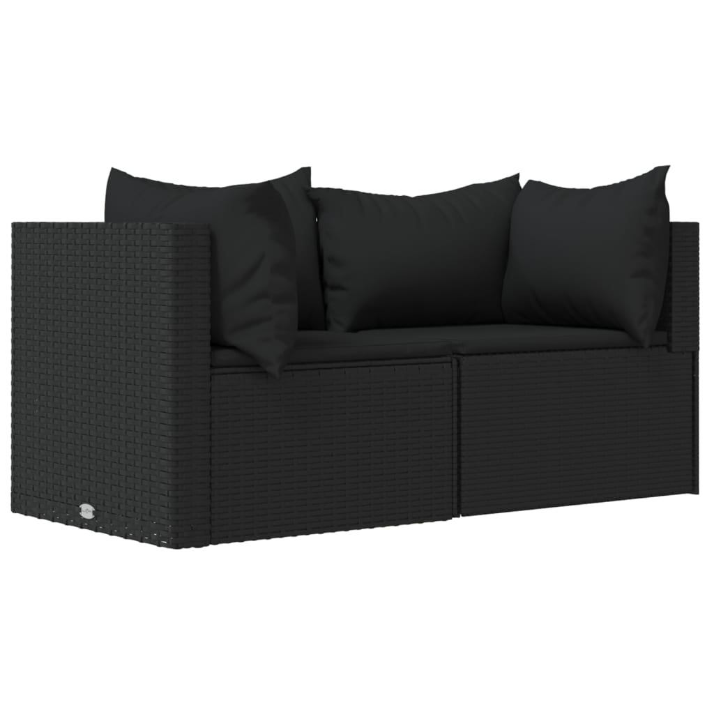 vidaXL Patio Corner Sofas with Cushions 2 pcs Black Poly Rattan