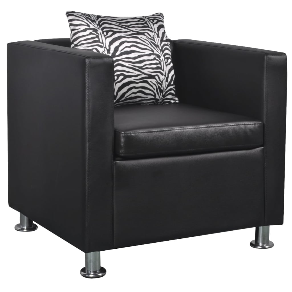 vidaXL Sofa Set Armchair 2-Seater 3-Seater Black Faux Leather
