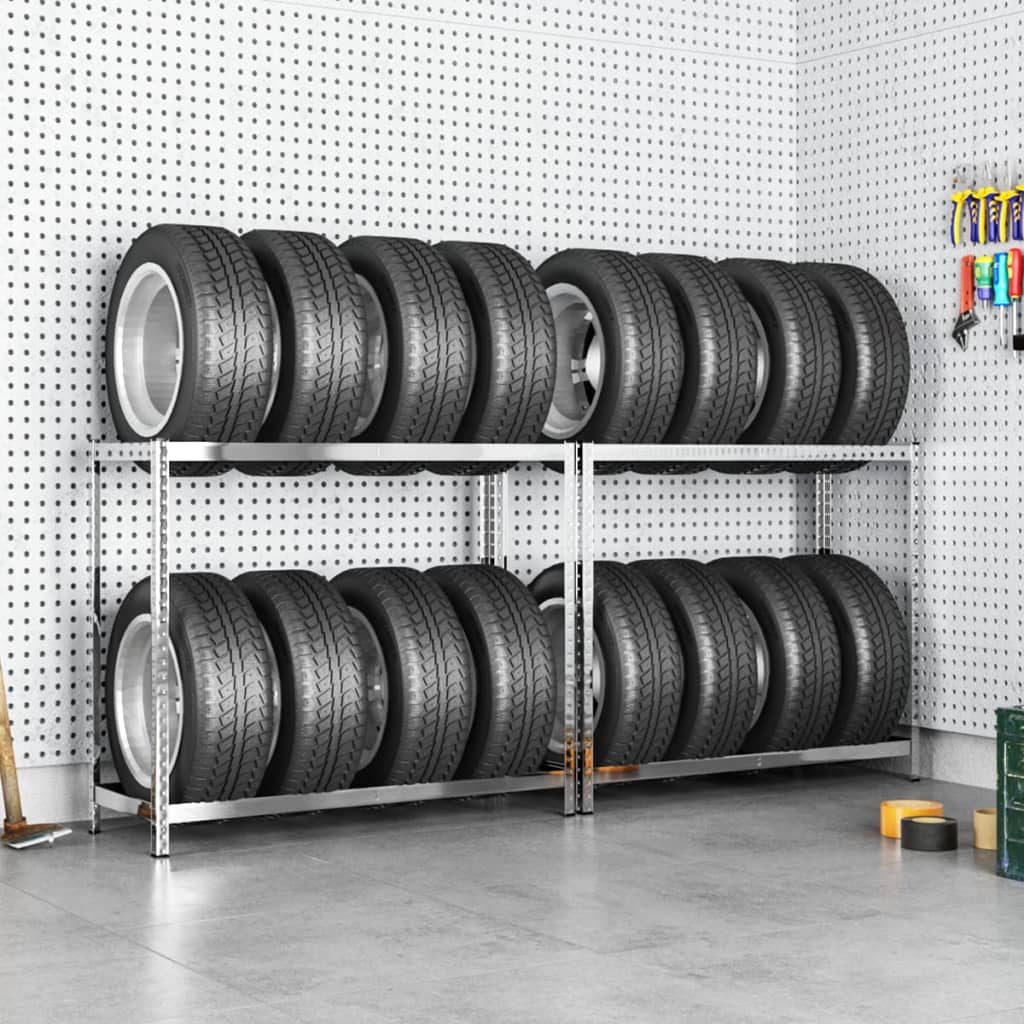 vidaXL 2-Layer Tire Racks 2 pcs Silver 43.3"x15.7"x43.3" Steel