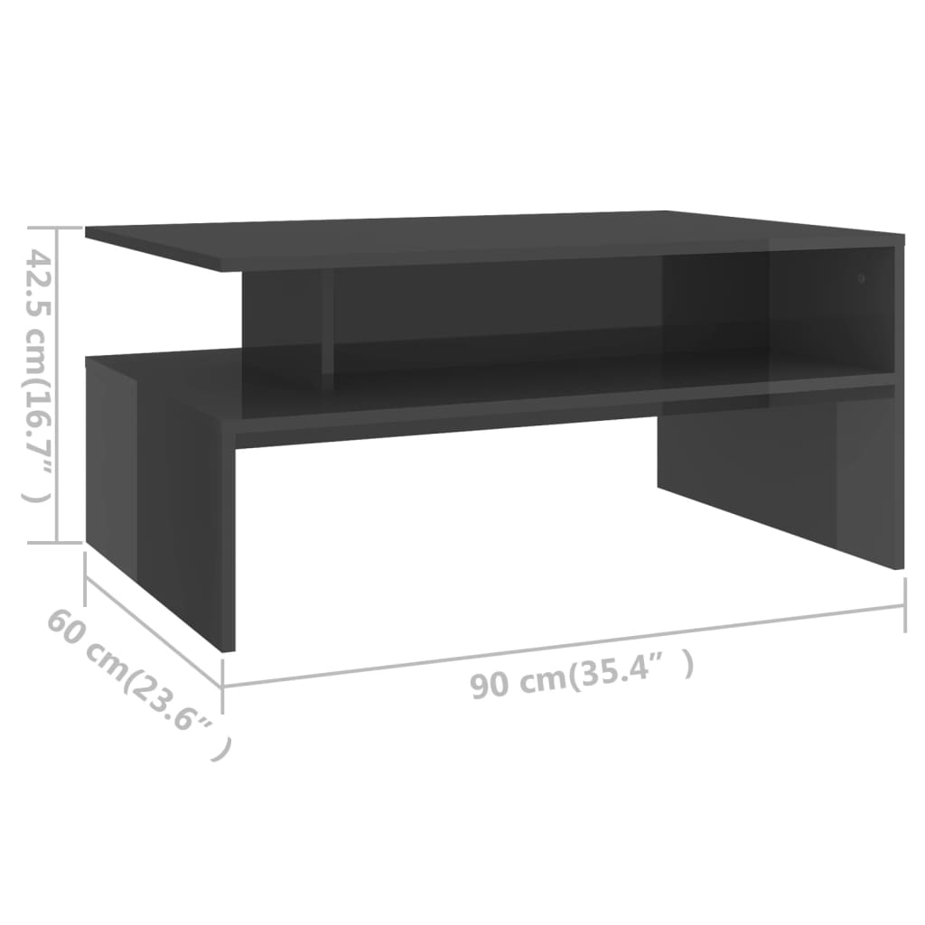 vidaXL Coffee Table High Gloss Gray 35.4"x23.6"x16.7" Engineered Wood