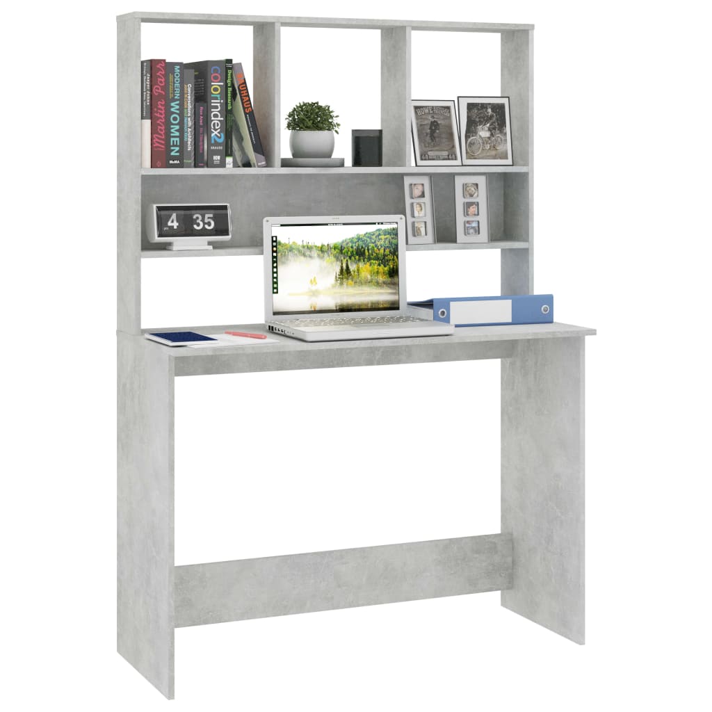 vidaXL Desk with Shelves Concrete Gray 43.3"x17.7"x61.8" Chipboard