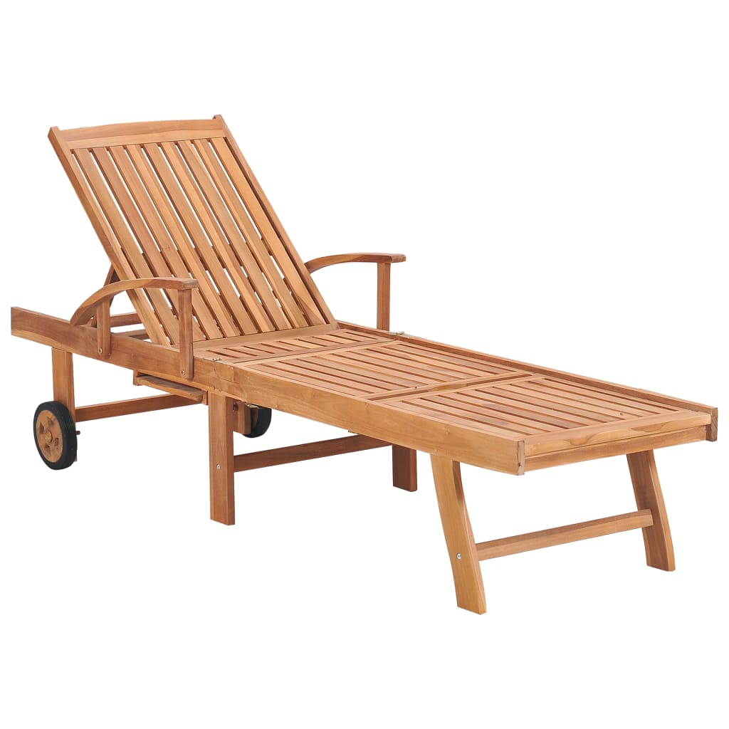 vidaXL Sun Loungers 2 pcs with Red Check Pattern Cushion Solid Teak Wood