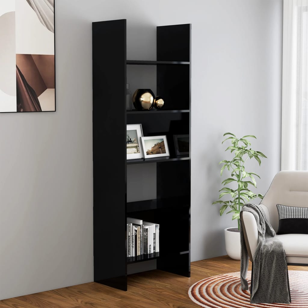 vidaXL Book Cabinet High Gloss Black 23.6"x13.8"x70.9" Chipboard