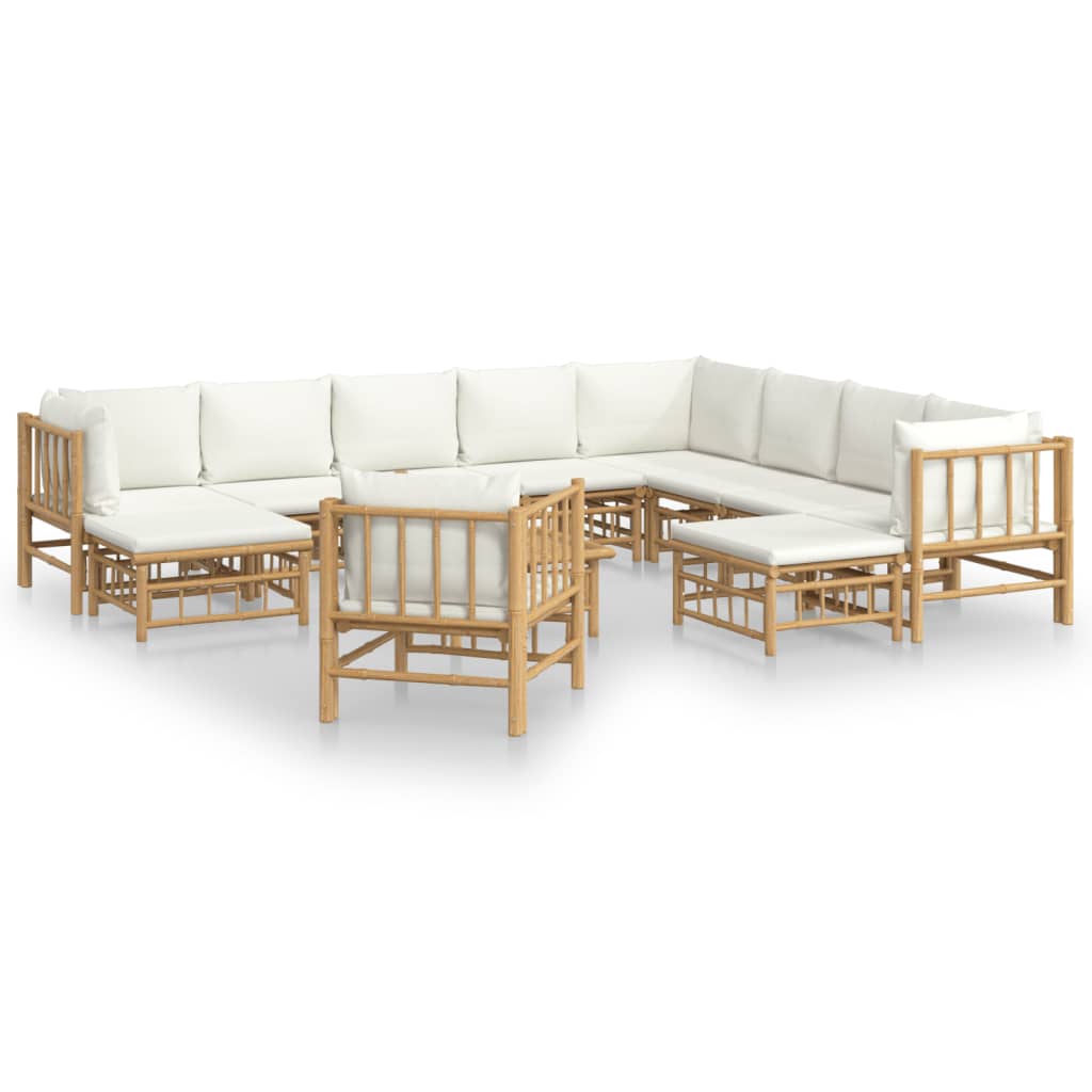 vidaXL 12 Piece Patio Lounge Set with Cream White Cushions Bamboo