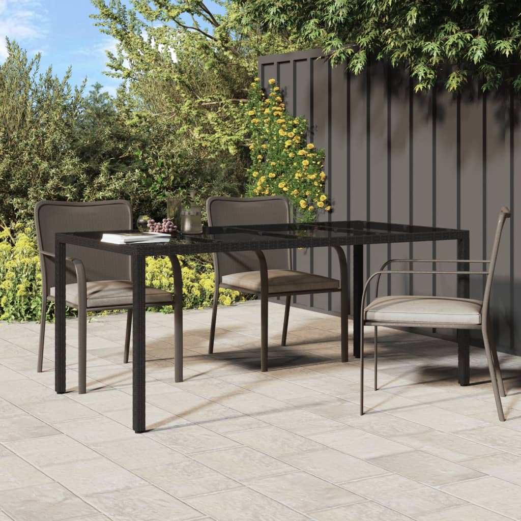 vidaXL Patio Table Black 74.8"x35.4"x29.5" Tempered Glass and Poly Rattan