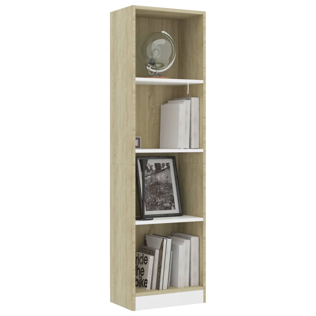 vidaXL 4-Tier Book Cabinet White and Sonoma Oak 15.7"x9.4"x55.9" Engineered Wood