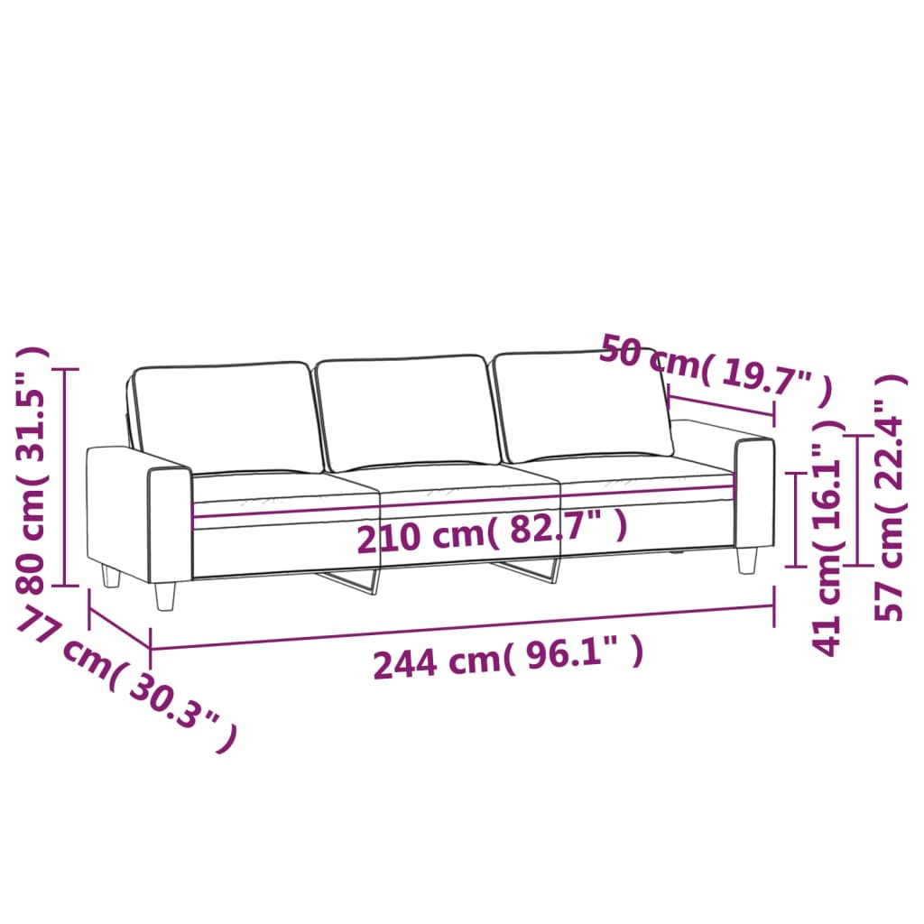 vidaXL 3-Seater Sofa Light Gray 82.7" Microfiber Fabric