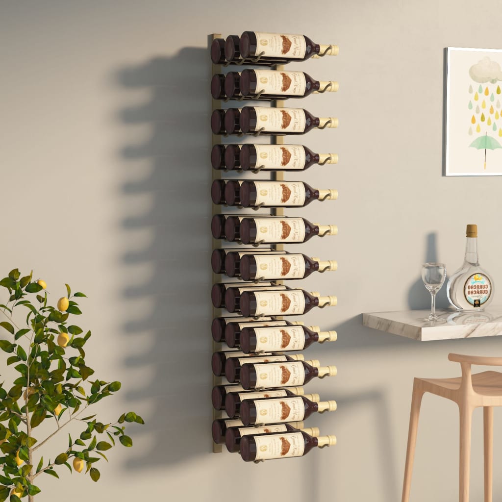 vidaXL Wall Mounted Wine Rack for 36 Bottles Gold Iron
