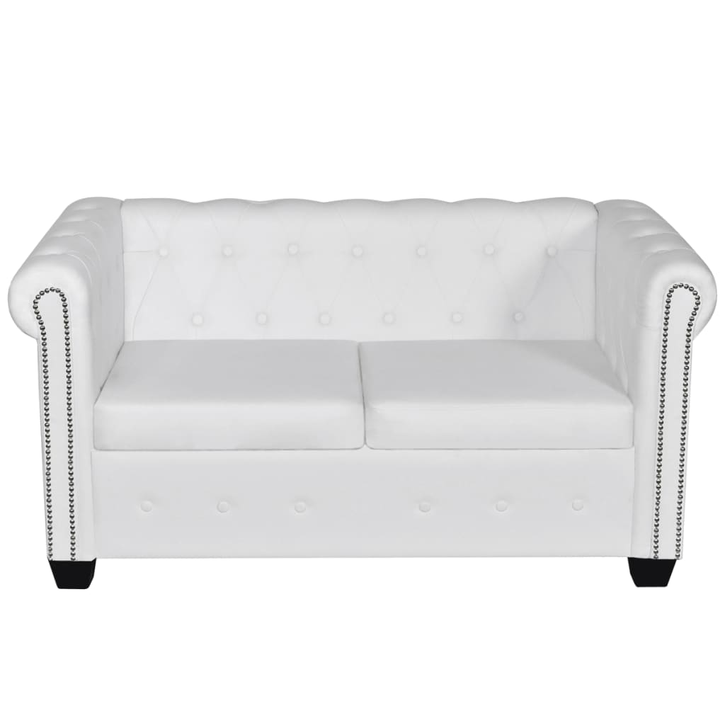 vidaXL Chesterfield Sofa Set 2-Seater and 3-Seater White Faux Leather