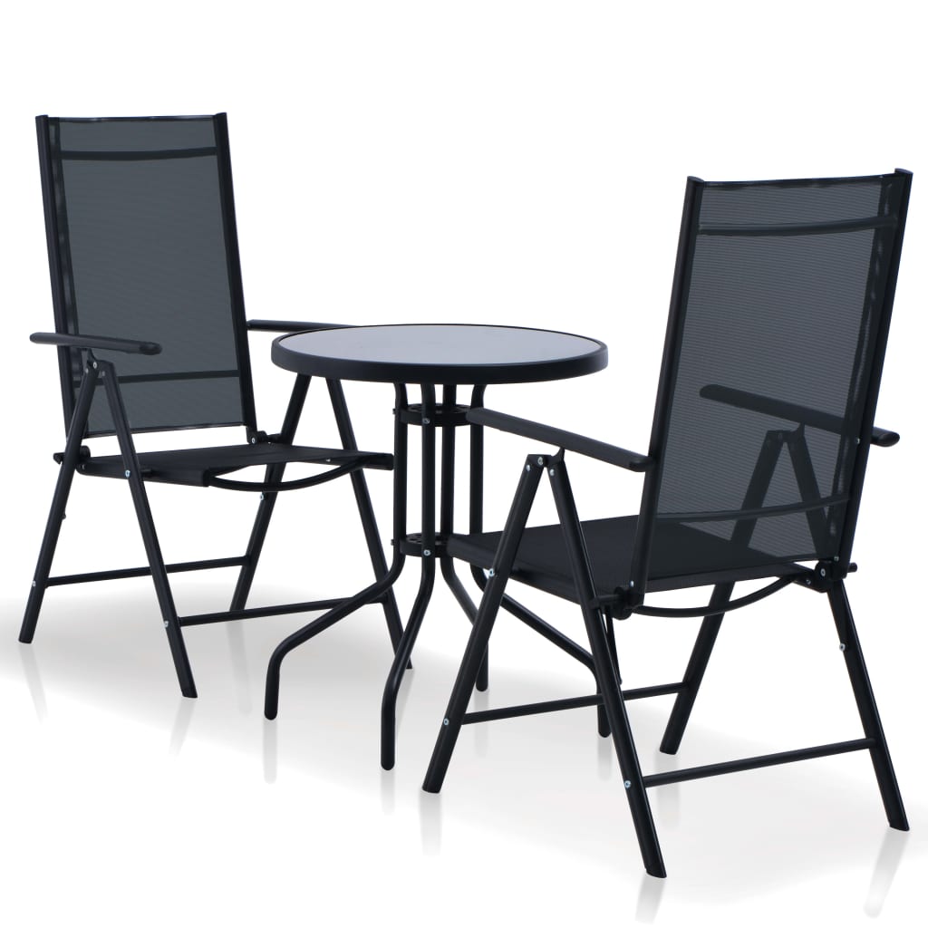 vidaXL 3 Piece Bistro Set Aluminum and Textilene Black