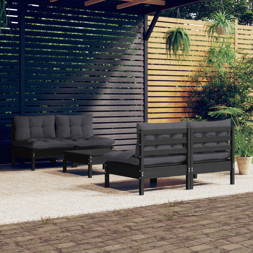vidaXL 5 Piece Patio Lounge Set with Anthracite Cushions Pinewood