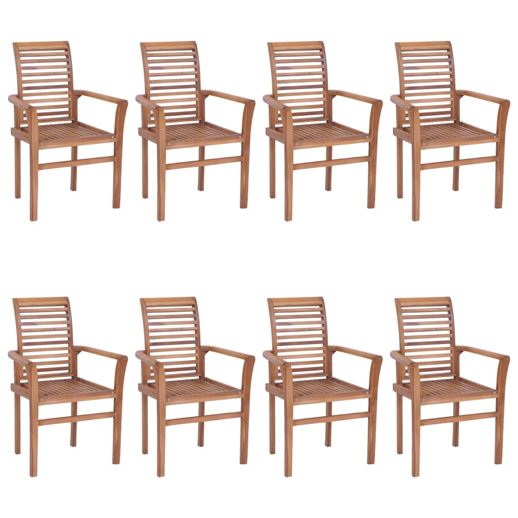 vidaXL Dining Chairs 8 pcs with Red Cushions Solid Teak Wood