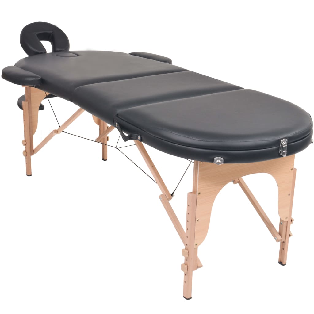 vidaXL Folding Massage Table 1.6" Thick with 2 Bolsters Oval Black
