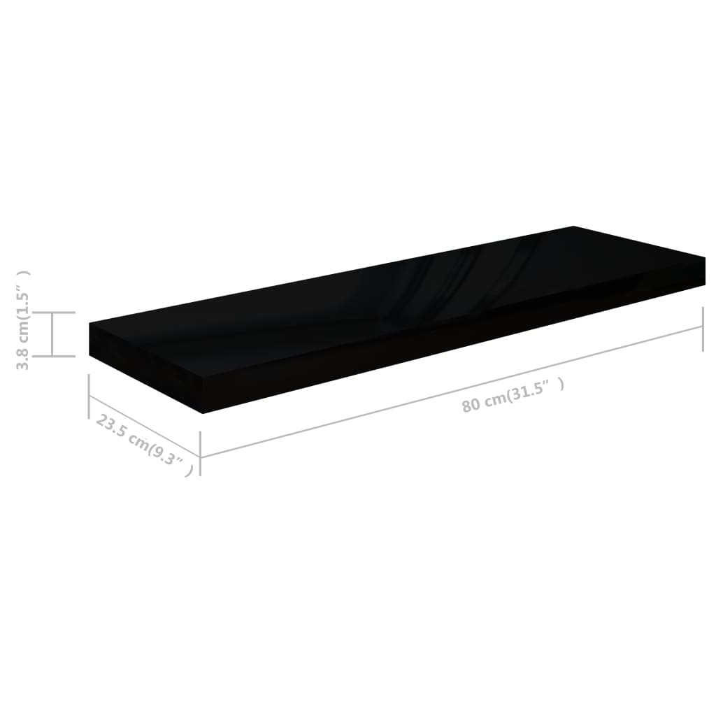 vidaXL Floating Wall Shelves 4 pcs High Gloss Black 31.5"x9.3"x1.5" MDF