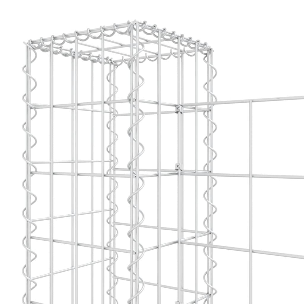 vidaXL U-shape Gabion Basket with 5 Posts Iron 196.9"x7.9"x39.4"