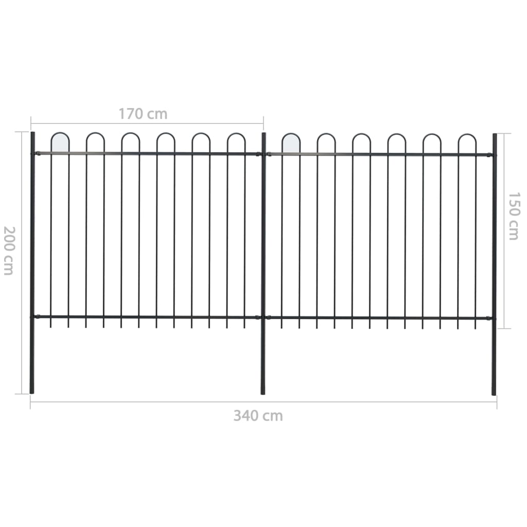 vidaXL Garden Fence with Hoop Top Steel 11.2' Black