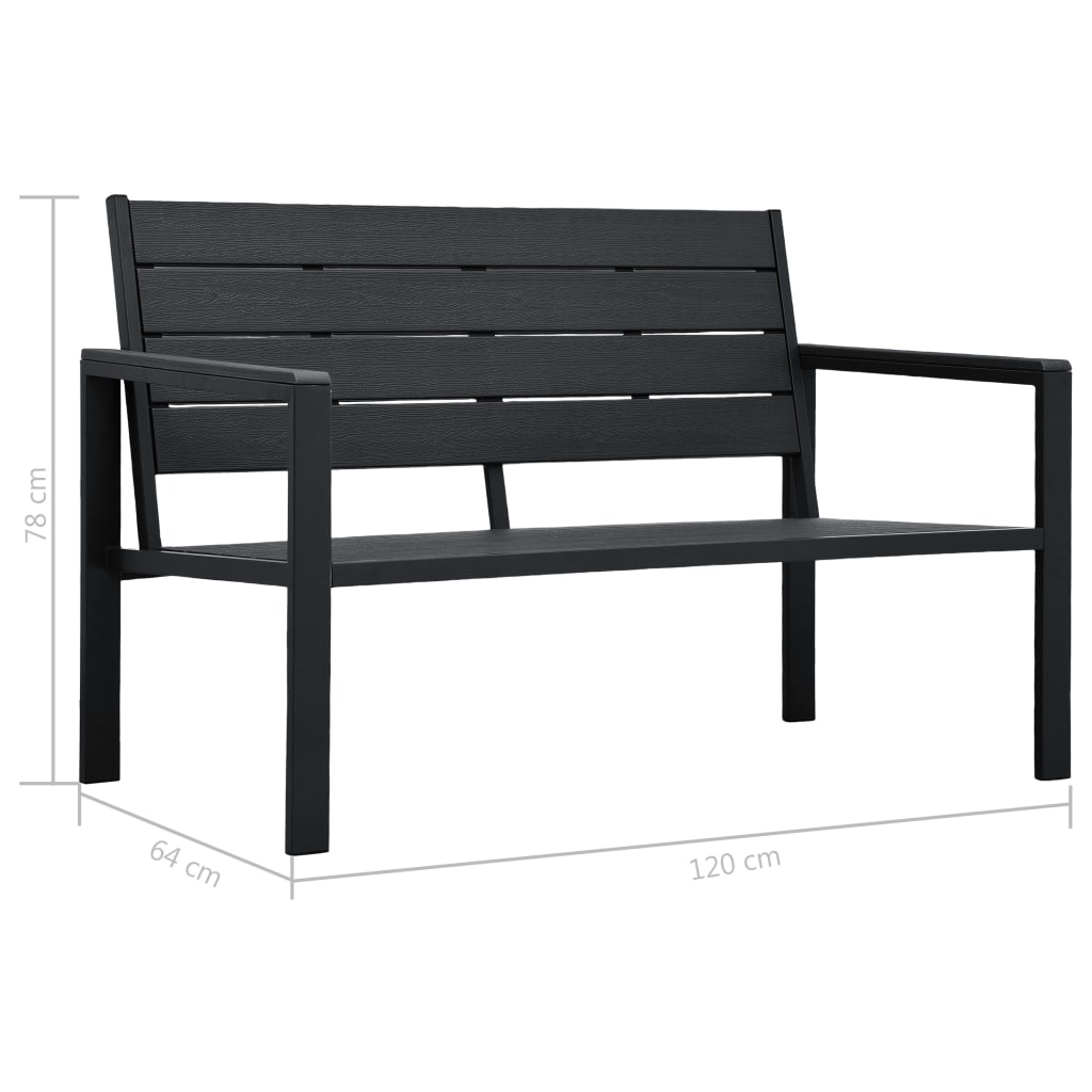 vidaXL Patio Bench 47.2" HDPE Black Wood Look