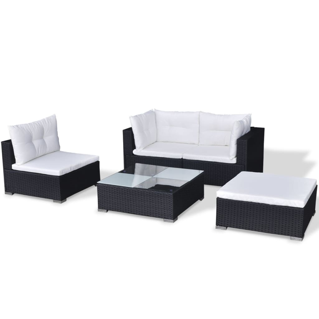 vidaXL 5 Piece Patio Lounge Set with Cushions Poly Rattan Black