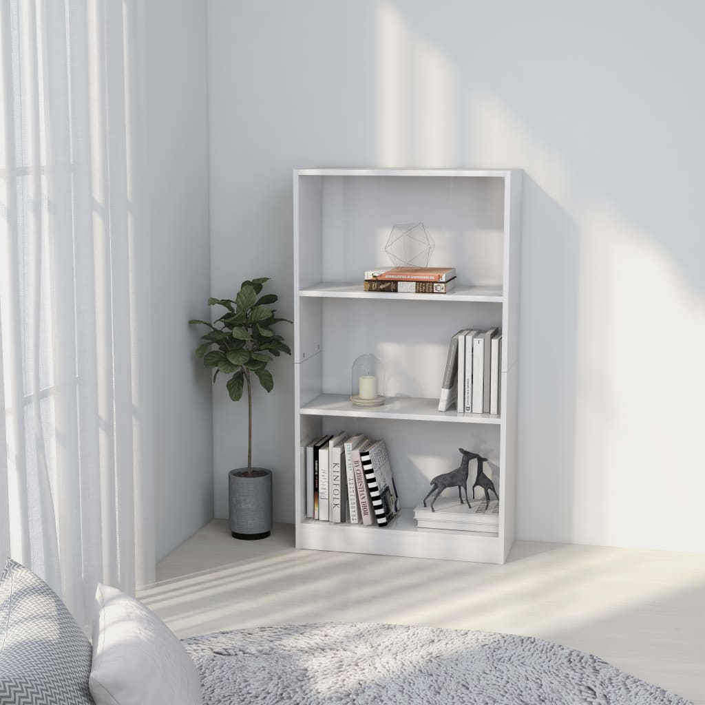 vidaXL 3-Tier Book Cabinet White 23.6"x9.4"x42.9" Engineered Wood