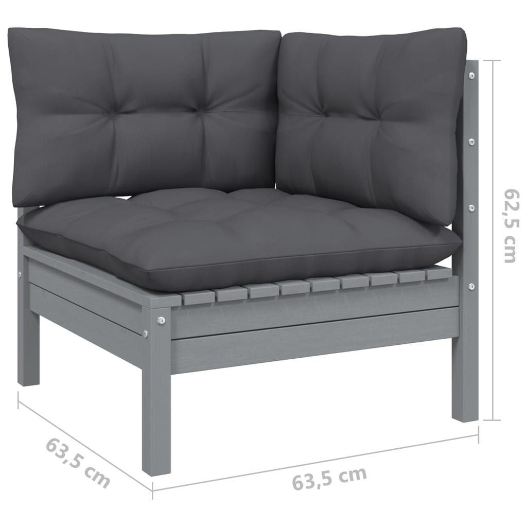 vidaXL 9 Piece Patio Lounge Set with Cushions Gray Pinewood
