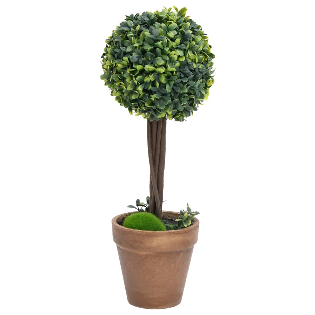 vidaXL Artificial Boxwood Plants 2 pcs with Pots Ball Shaped Green 13"
