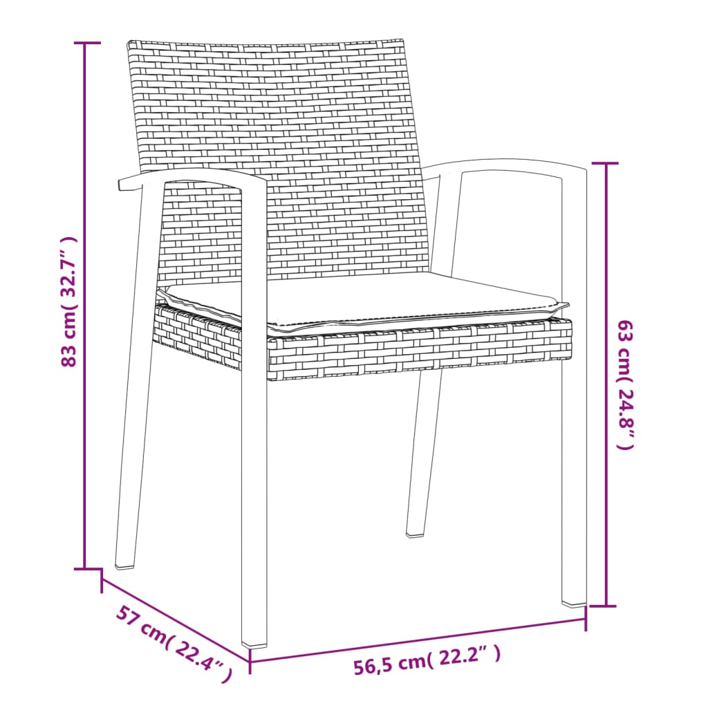 vidaXL Patio Chairs with Cushions 2 pcs Black 22.2"x22.4"x32.7" Poly Rattan