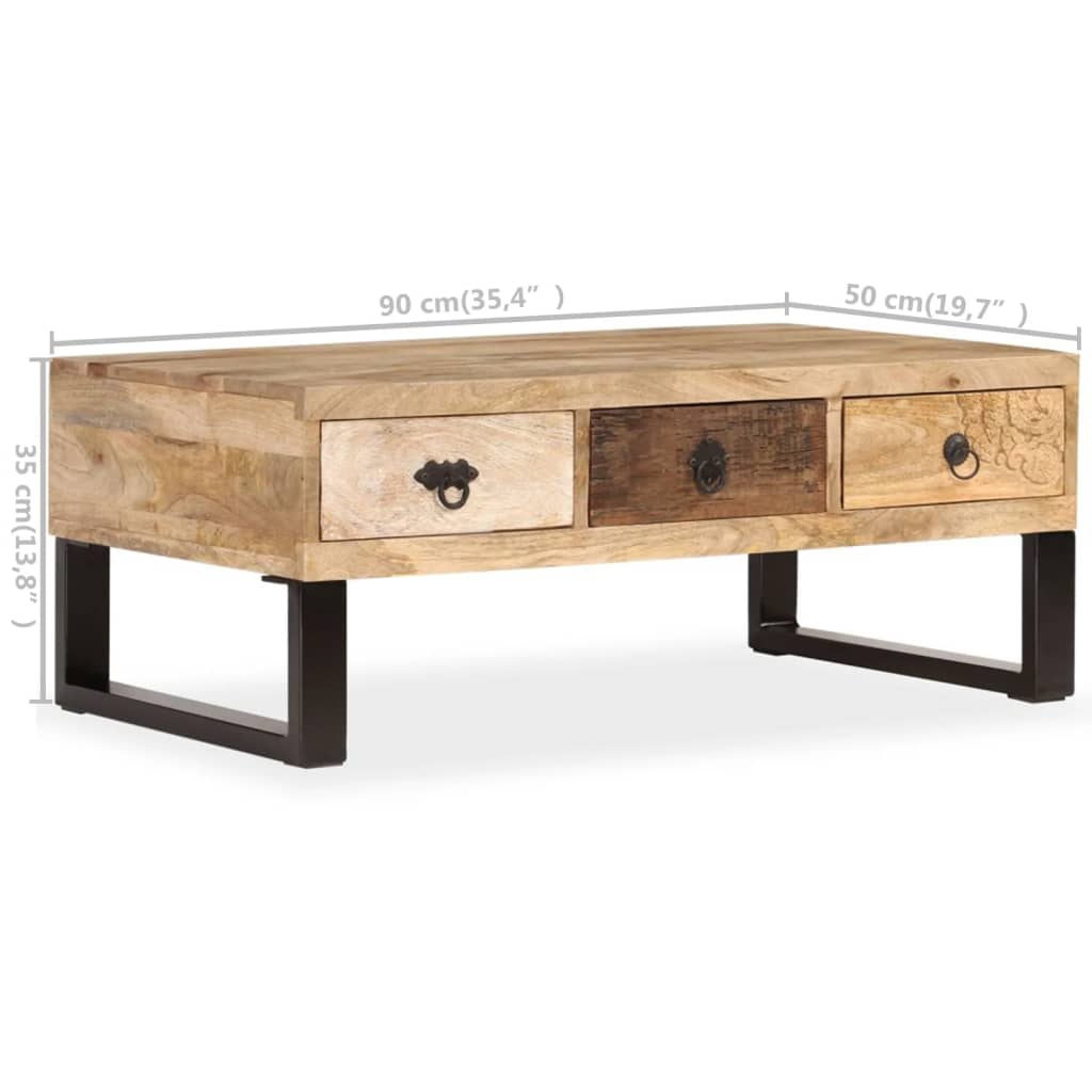 vidaXL Coffee Table with 3 Drawers Solid Mango Wood 35.4"x19.7"x13.8"