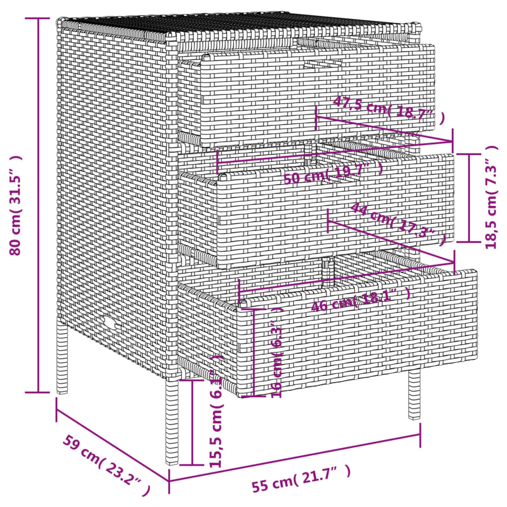 vidaXL Patio Storage Cabinet Gray 21.7"x23.2"x31.5" Poly Rattan