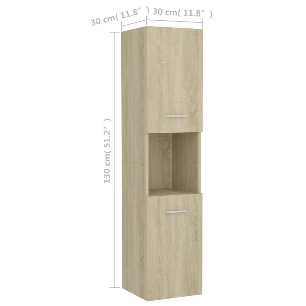 vidaXL Bathroom Cabinet Sonoma Oak 11.8"x11.8"x51.2" Chipboard