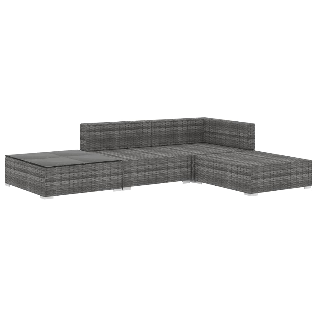 vidaXL 4 Piece Patio Lounge Set with Cushions Poly Rattan Gray