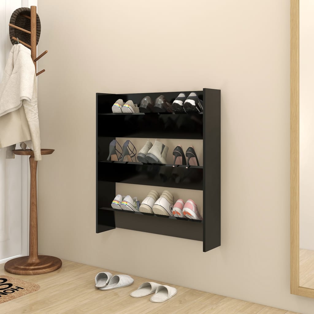 vidaXL Wall Shoe Cabinet Black 31.5"x7.1"x35.4" Engineered Wood