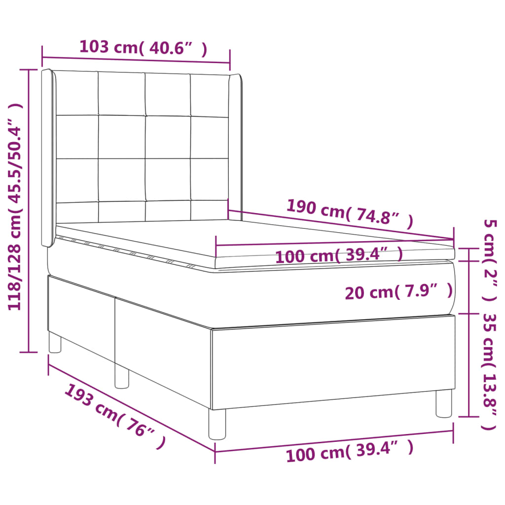 vidaXL Box Spring Bed with Mattress&LED Light Gray Twin Fabric